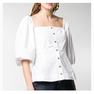 Ganni White Cotton‎ Square Neck Poplin Button Front Shirt Size US 8/10 Ganni 40